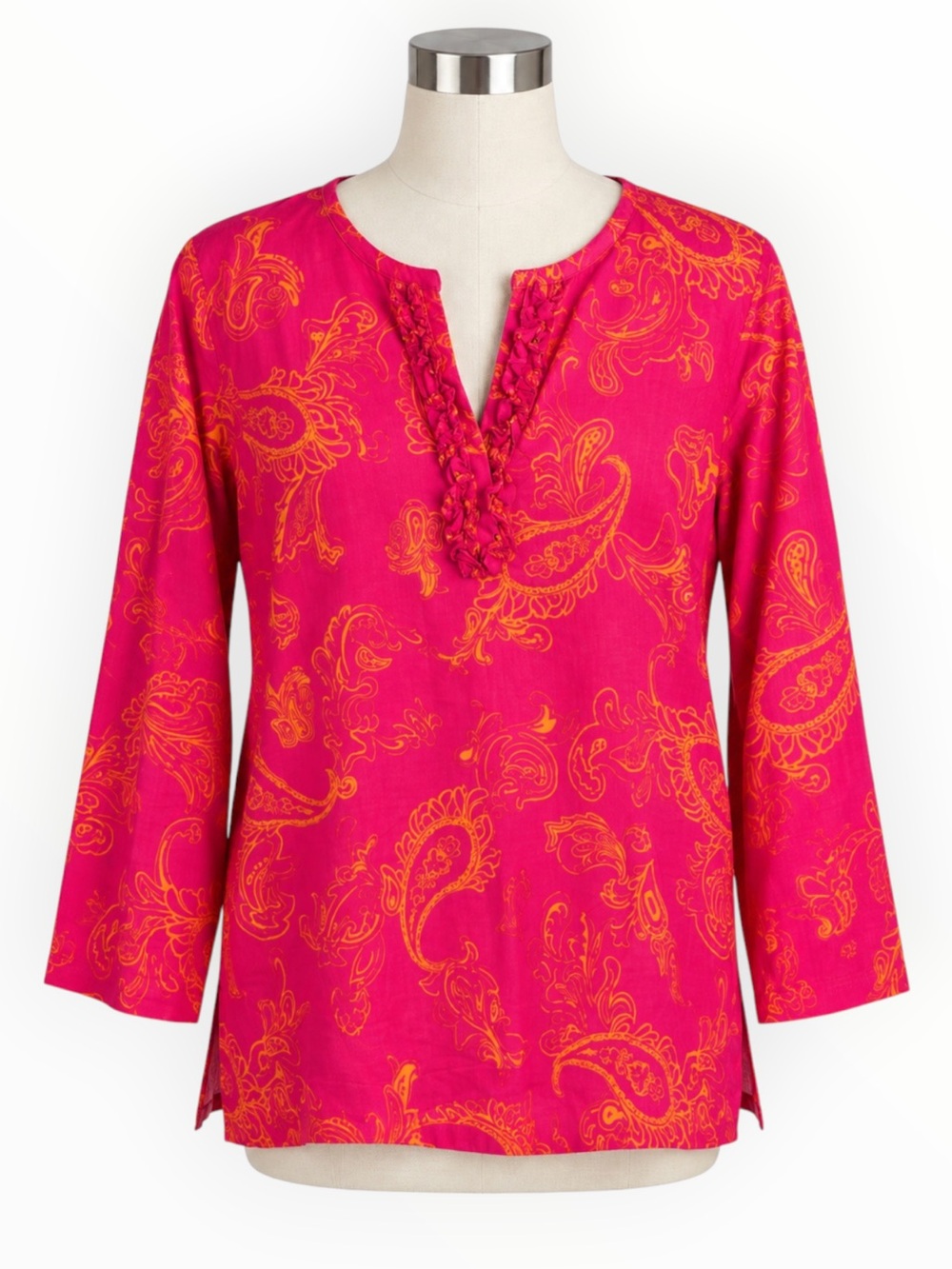 J. McLaughlin for Dillard’s Womens Hot Pink Paisley V-Neck Tunic Top